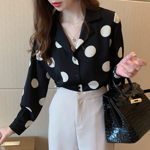 Early Autumn New Polka Dot Shirt Women‘s Port retro Top Design Sense Niche Light Mature Chiffon Shirt