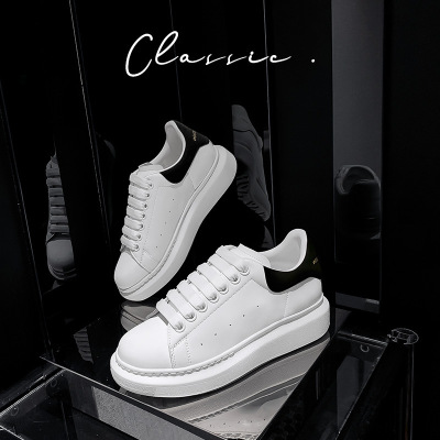 McQueen White Shoes for Women 2021 Spring New Platform Height Increasing Women's Genuine Leather Shoes Versatile Casual Sneakers for Women