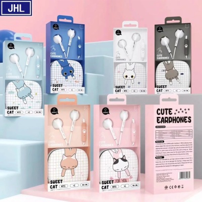 A186 Cute Cat Cartoon Headset with Storage Box Music Earbuds with Controller Plastic Microphone Voice Call.
