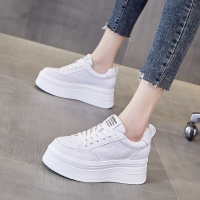 Spring 2021 New Women's Shoes Thick Bottom Height Increasing Insole First Layer Cowhide Easy Wear Shoes Women's Leather Hot White Casual Shoes