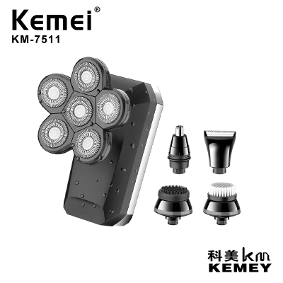 Cross-Border Factory Direct Supply Shaver Kemei KM-7511 Bald Head Hair Clipper Rechargeable Five-in-One Shaver