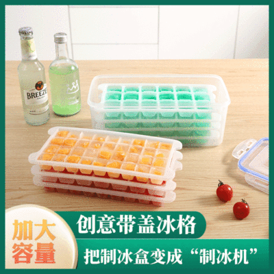 Personalized Ice Cube Mold Household Ice Cube Refrigerator Square Plastic Ice Maker with Lid DIY Supplementary Food Box