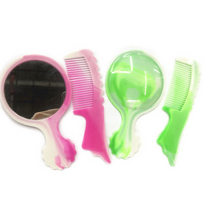 Color Mirror Comb Set Mirror Hairdressing Comb Girls Carry-on Cosmetic Mirror