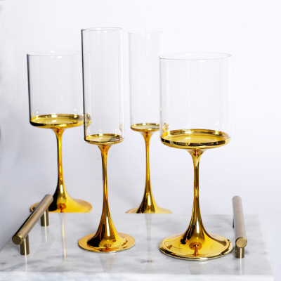 Home Gifts Champagne Goblet Gold Plating Wine Glass Water Cup Creative Transparent Crystal Red Wine Glass