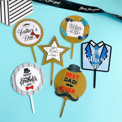 Cross-Border Color Printing Acrylic Cake Decoration Factory Direct Supply English Happy Father's Day Baking Cake Topper