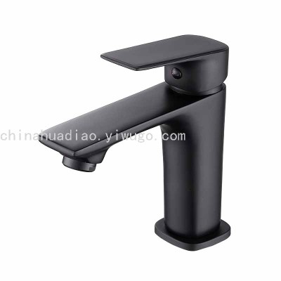 Faucet Chinese Carving Single-Jack, Black European Square Handle Zinc Alloy Drop-in Sink Washbasin Faucet