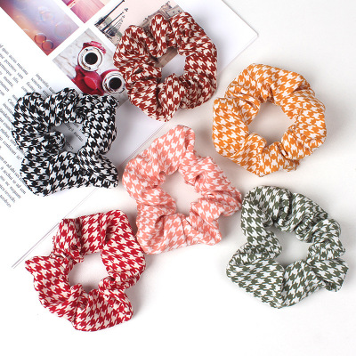 Cross-Border Large Intestine Hair Ring Houndstooth Cloth Headdress Flower Hair Accessories Hair Rope Simple All-Match Hair Band Hairband Jewelry Female Juxin