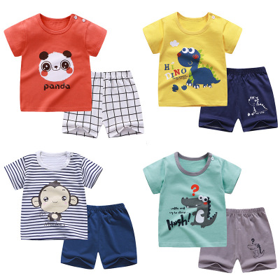 Children's Short-Sleeved Suit Summer Pure Cotton Boys' Clothing Korean Style Baby New Clothes Girls' T-shirt Suit Children's Clothing