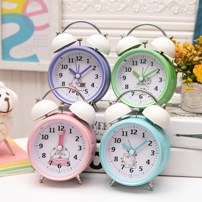 Simple Fashion 6017 Mute Cartoon Face Bell Alarm Clock with Light Creative Children Student Bedroom Gift Department Store