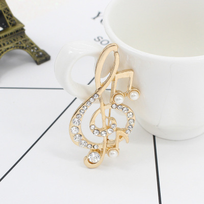 Rhinestone Musical Note Brooch Suit Women's Korean-Style Elegant Corsage Elegant All-Match Sweater Accessories Simple Pin Cardigan