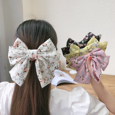 Korean Style Three-Layer Floral Big Bow Hairpin Fabric Chiffon Temperament Back Head Spring Clip Hairpin Girls' Hair Accessories