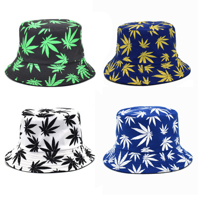 Cross-Border Hot Sale Spring/Summer Bucket Hat Women's Cotton Maple Leaf Printed Hat Bucket Hat Men's Korean-Style Sun Protection Hat