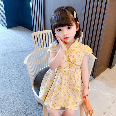 Summer Kids' Skirt 2021 Summer Korean Children's Clothing Chinese Style Baby Short Sleeve Dress Girl Floral Skirt