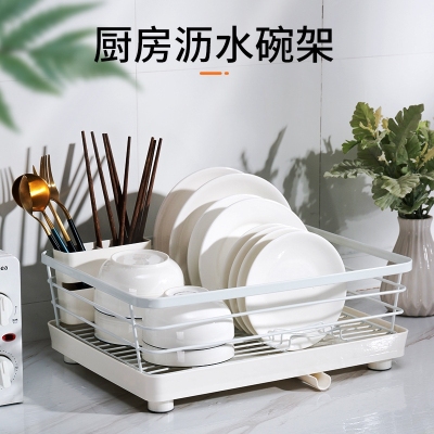 J01-3012 Kitchen Storage Rack Thickened Thickened Dish Rack Draining Rack Tableware Bowl Chopsticks Plate Nordic Storage Rack