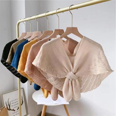 Fishtail Pattern Small Shawl Outer Wear Socialite Style Spring and Summer Cervical Support Knitted Air-Conditioned Room Mermaid Shoulder Scarf Detachable Collar