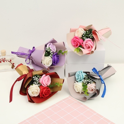 New Teacher's Day Gift Creative Simulation Soap Flower Gift Box Wholesale 3 Small Bunch of Roses Soap Flower