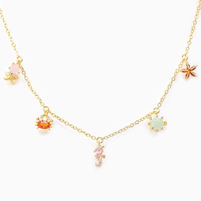 INS Hot New Style Collarbone Necklace Beach Style Series Colorful Zircon Marine Small Animal Necklace