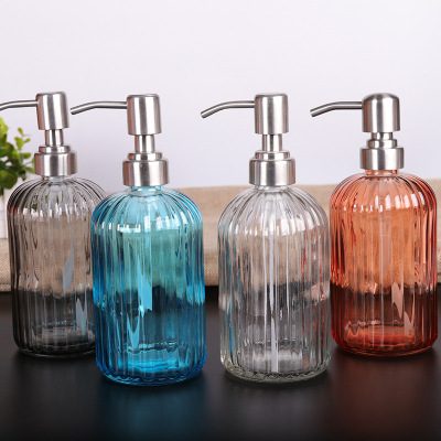 Colorful Transparent Glass Vertical Bar Sannitizer Replacement Bottle 400ml Glass Bottle Shampoo Press Bottle