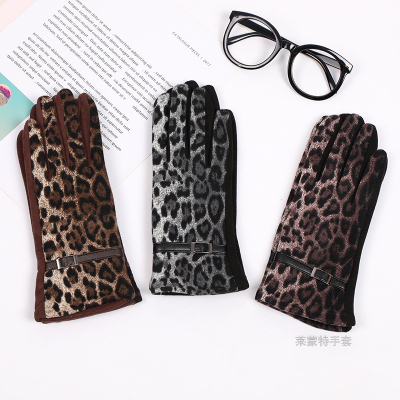Autumn and Winter Warm Gloves Fashion Leopard Four-Finger Plum Touch Screen Women's Gloves Factory Direct Sales