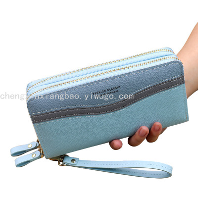 Women's Wallet Double Pull Bag Trendy Women's Bags Double Zip Clutch Contrast Color Wallet Change and Mobile Phone Bag