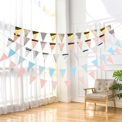 Wholesale Bronzing Pennant Wave Hanging Flag Birthday Party Supplies Atmosphere Decoration Gold Silver Pink Blue Pennant Banner