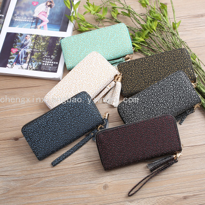 Single-Pull Wallet Trendy Women's Bags Flow Solid Color Printing Tassel Clutch Zipper Multiple Card Slots Women's Bag