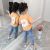 Girls' Internet Celebrity Little Daisy Suit 2021 New Summer Clothes Men's Medium and Big Children Fashionable Short Sleeve Jeans Two-Piece Suit Fashion