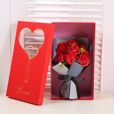 Soap Flower Gift Box Factory Wholesale Chinese Valentine's Day Gift Rose Carnation Bouquet for Girlfriend and Wife