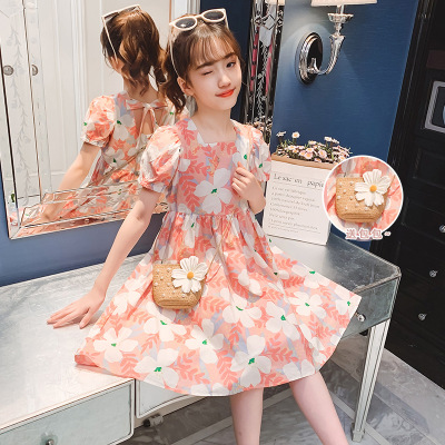 Girls' Floral Dress Summer 2021 New Western Style Little Girl Princess Dress Children and Teens' Clothing Summer Dress