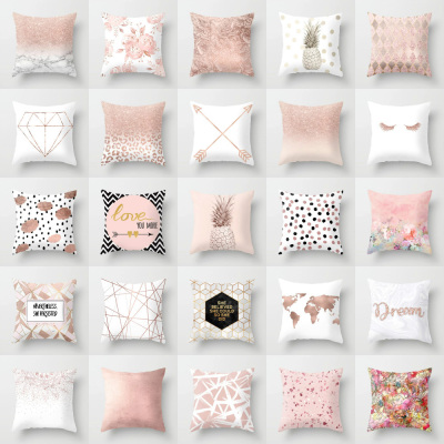 Nordic Instagram Style Pink Pillow Marble Geometric Series Waist Rest Pillow Cover Sofa Cushion Cover with Core Detachable