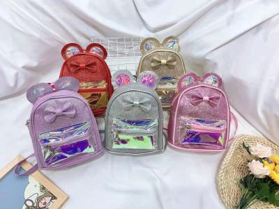 Factory Wholesale Korean Style Children's Bags Cartoon Cute Bow Baby's Backpack Mini Laser Transparent Backpack