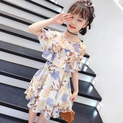 2019 Summer New Girls' Summer Skirt Middle and Big Children Chiffon Dress Korean Style Children's Fashion Shoulder-Baring Dress