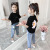 Girls' Internet Celebrity Little Daisy Suit 2021 New Summer Clothes Men's Medium and Big Children Fashionable Short Sleeve Jeans Two-Piece Suit Fashion