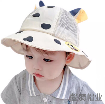 Baby Cap Spring and Summer Korean Style Sun-Proof Bucket Hat Boys and Girls Cute Cow Super Cute Breathable Bucket Hat