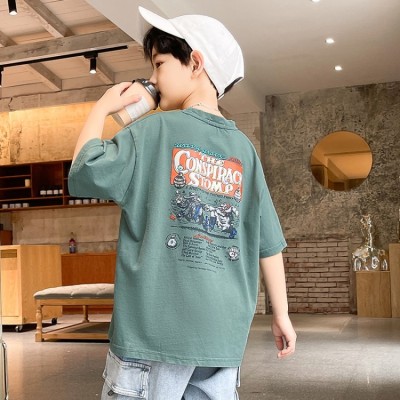 Boy's Short-Sleeved T-shirt 2021 Summer New Medium and Big Children Loose Half Sleeve Western Style Children's Tops T-shirts for Children Trendy 1