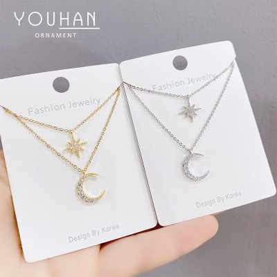 New Eight Awn Star Clavicle Chain Dual-Use Moon Necklace Women's Dual-Use Design European and American Simple Ins Ornament