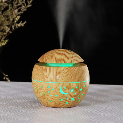 Starry Sky Wood Grain Hollow Star Moon Humidifier Creative Colorful Transparent Mini Portable 130ml Aroma Diffuser