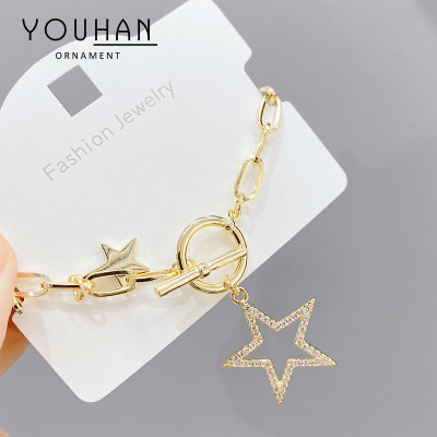 European and American Foreign Trade Original Single Bracelet Gold Plated Five-Pointed Star Bracelet Fashion Ins Style Exaggerated Personalized Hand Jewelry Wholesale
