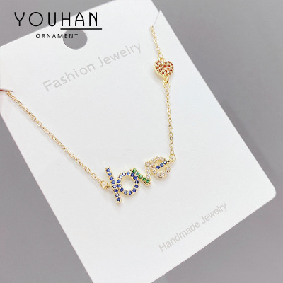 Real Gold Electroplated Opal Necklace Love Letter Pendant Korean Temperament Wholesale Clavicle Chain Ins Fashion Necklace