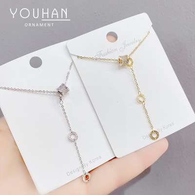 Korean Style Fashionable Small Waist Tassel Micro Full Diamond Necklace Women's All-Match Simple Fashion Short Necklace Live Broadcast Same Style Jewelry