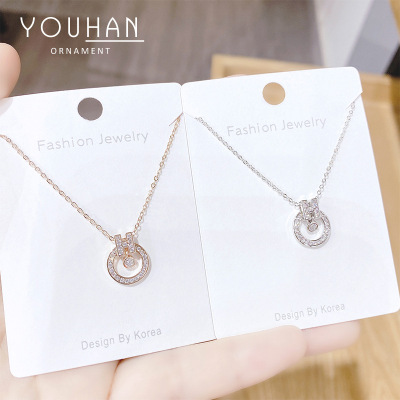 Korean New Simple And Versatile H Necklace Korean Style Graceful And Fashionable Micro Inlaid Zircon Full Diamond Letter Collarbone Necklace Women