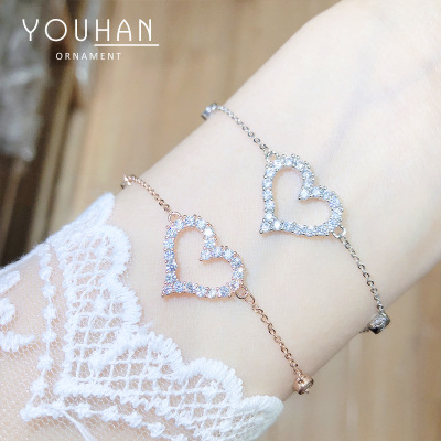 Rhinestone Zircon Peach Heart New Japanese and Korean Style Internet Celebrity Same Style Jewelry Gifts for Girlfriend Heart Bracelet Wholesale