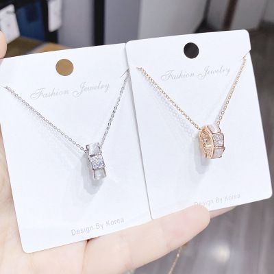 Korean Style Ring Cateye Necklace Female Online Influencer Clavicle Chain Simple Zircon Micro-Inlaid Necklace Popular Accessories One Piece Dropshipping