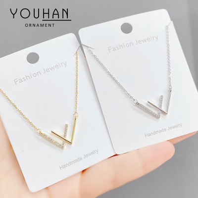 Korean Style W Letter Necklace Women's Personality Simple Double V Clavicle Chain Bojun Yixiao Fashion Trendy Korean Style Elegant Jewelry