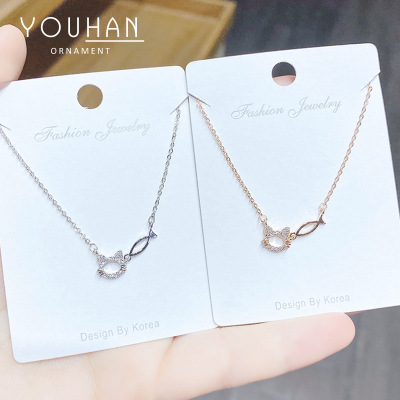 Fresh Simple Versatile Cat Fish Necklace Japanese and Korean New Popular Internet Celebrity Same Style Niche Clavicle Chain Necklace