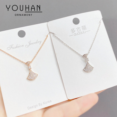 Mori Girls Full Diamond Small Fan Necklace Japanese and Korean New Popular Skirt Niche Clavicle Chain Necklace Wholesale