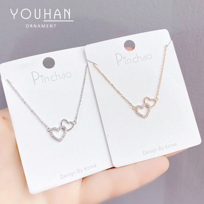 Internet-Famous and Vintage Peach Heart Necklace Female Love Heart-Shaped Korean Design Clavicle Chain Simple Love Jewelry Wholesale