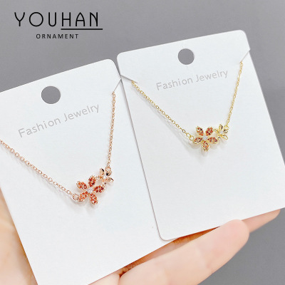 Micro Inlaid Zircon Flower Petals Necklace Japanese and Korean Temperamental All-Match Diamond-Embedded Simple Fresh Beautiful Ins Clavicle Chain for Women