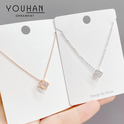 Cube Small Cube Zircon Necklace Japanese and Korean New Popular Internet Celebrity Same Style All-Matching Clavicle Chain Necklace Female Wholesale
