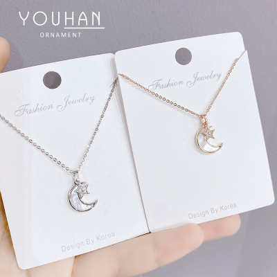 Star and Moon Necklace Japanese and Korean New All-Match Simple Girl Star Moon Clavicle Chain Internet Celebrity Same Style Necklace Wholesale